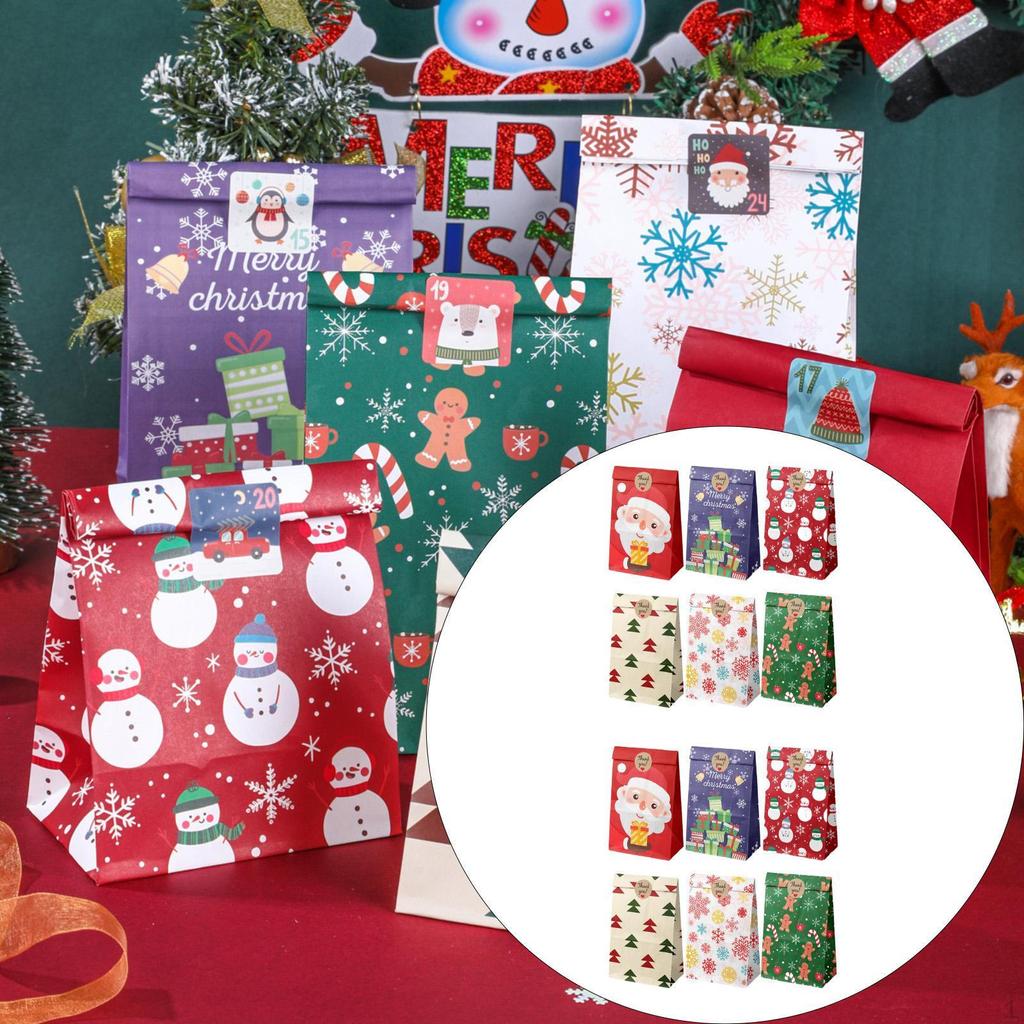 12 Stück Weihnachtsgeschenktüten Süßigkeitenverpackung mit Aufklebern Goody-Verpackungsbeutel