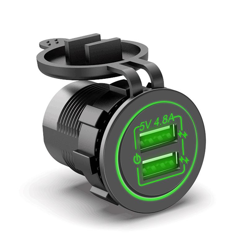 Car Dual USB Charger Smart 12-24V Touch Switch 5V 4.8A Output Mobile Phone GPS Fast Charging Motorcycle Waterproof Dustproof