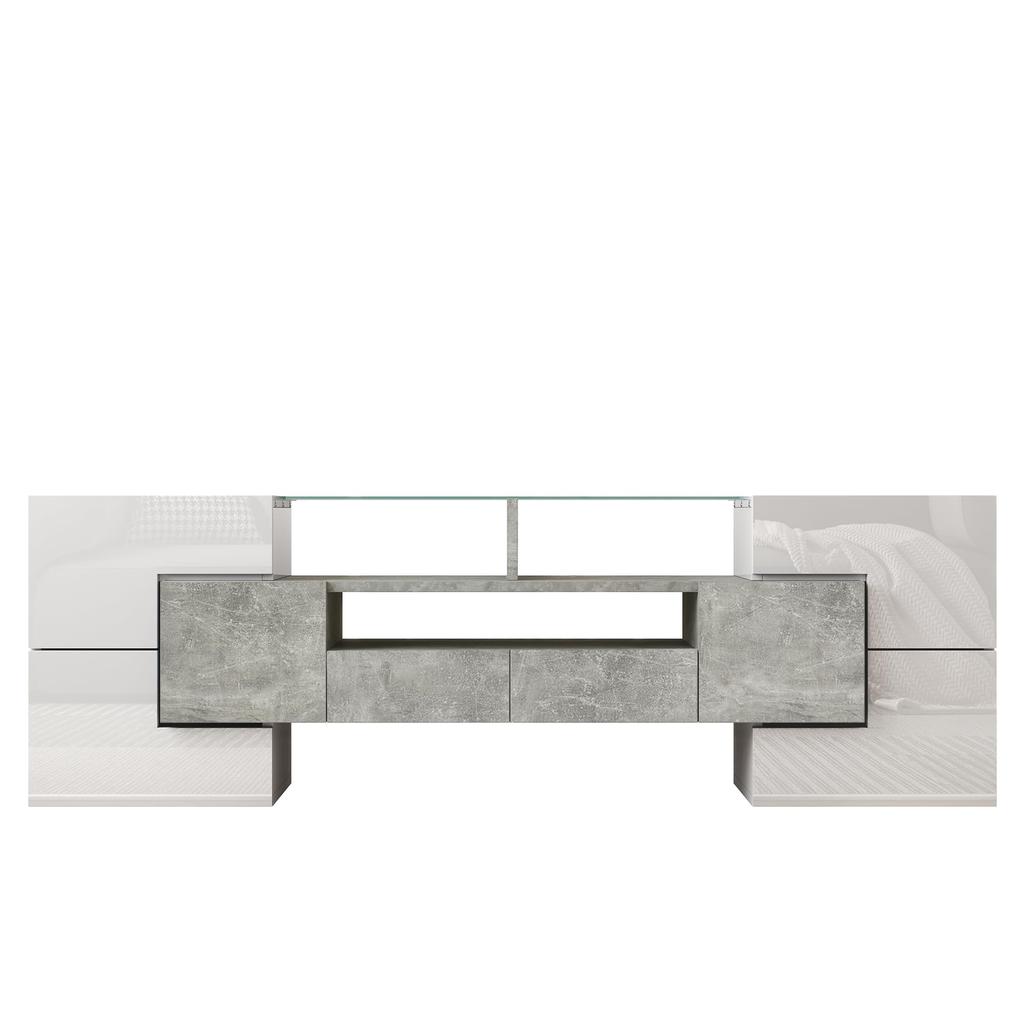 TV Cabinet, High-gloss Lowboard with Multi-colored LED Lighting, 6 Doors, 2 Drawers