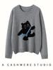 Korean Style Women's Cashmere Sweater - Cute Cat Jacquard, Round Neck Knitwear for Autumn/Winter