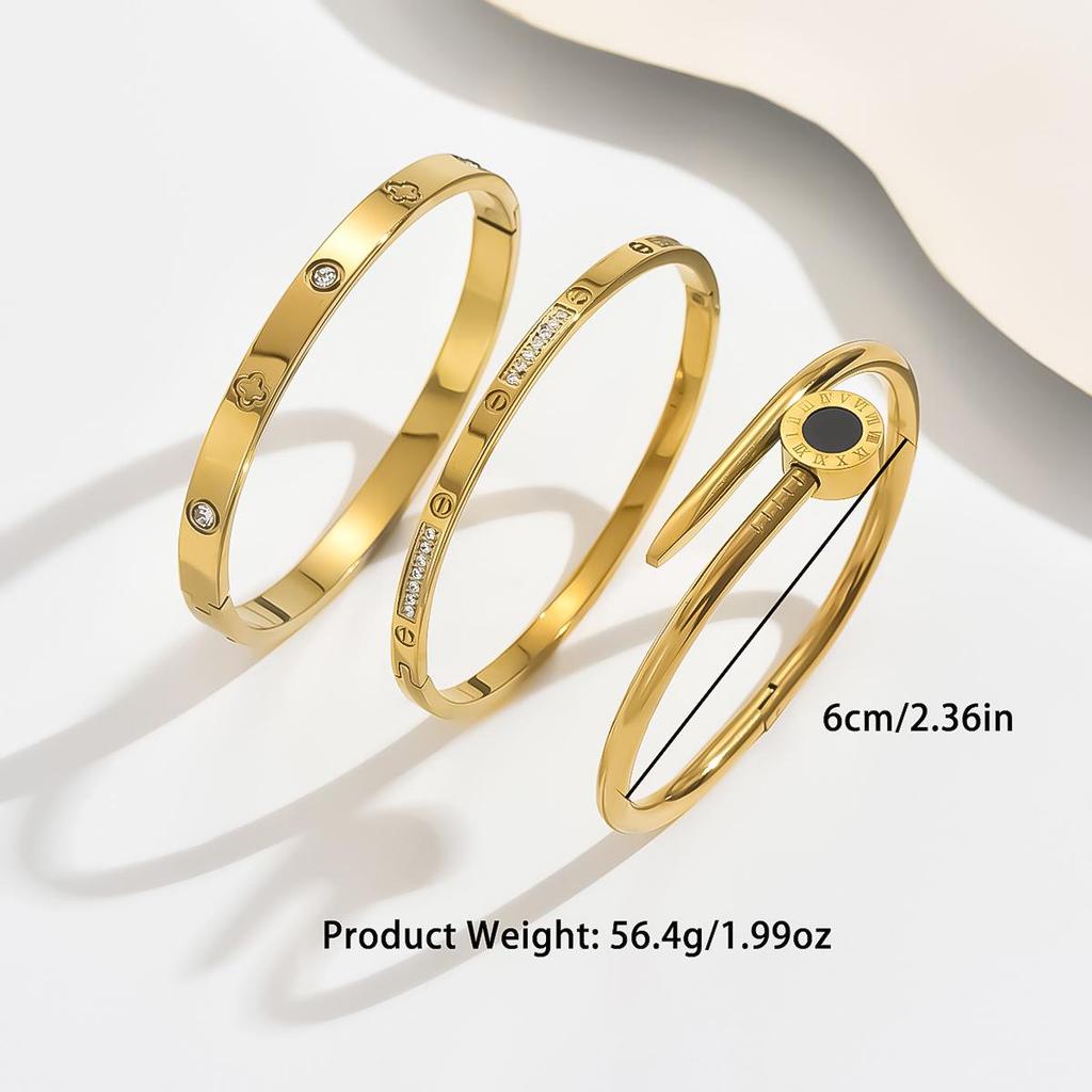 European & American Style Women's Diamond Inlaid Vacuum-Plated Stainless Steel Bracelet Set