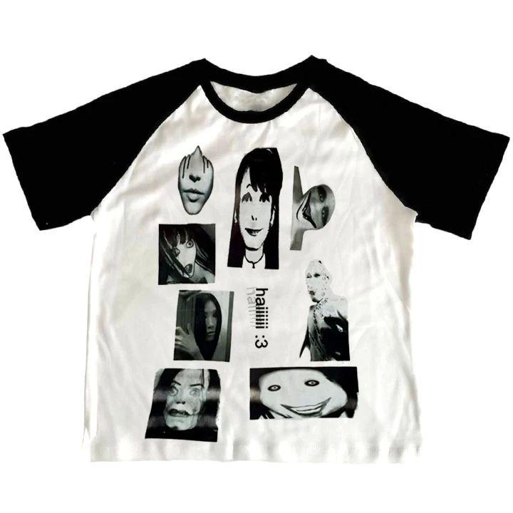 

Винтажная готическая футболка Y2K с круглым вырезом для мужчин и женщин: Ретро Свободный Крой с Европейским и Американским Готическим Принтом Extra Large