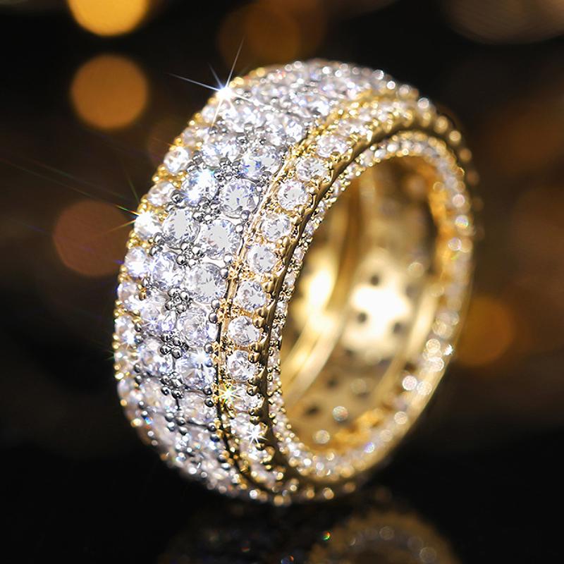 Huitan Gold Color Lady Rings Luxury Shining Cubic Zirconia Accessories for Wedding Engagement Party Trendy Versatile Jewelry