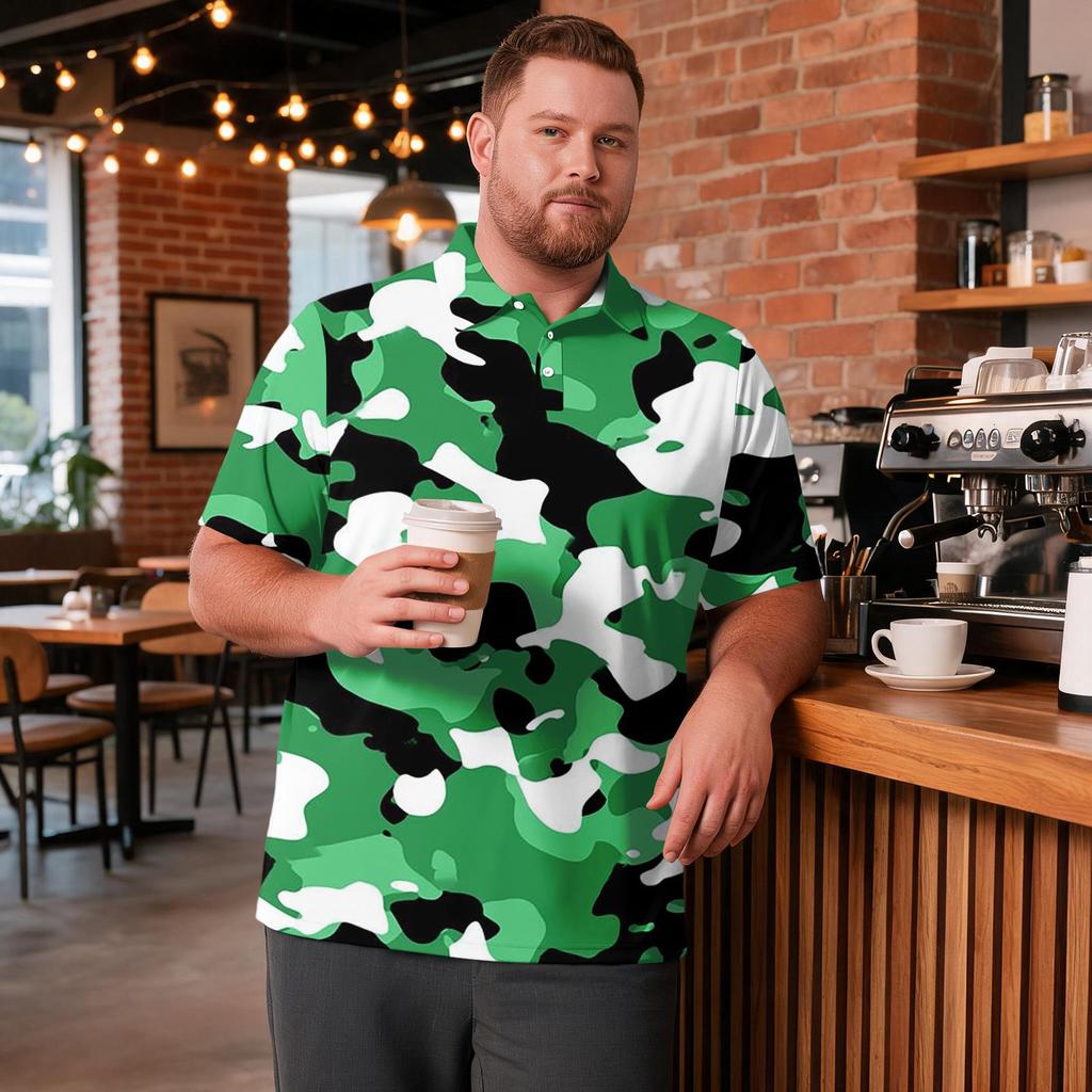 Heren Grote Maat Camouflage Print Golfshirt Ademend Korte Mouw Poloshirt Geschikt voor Casual Werkkleding Tops