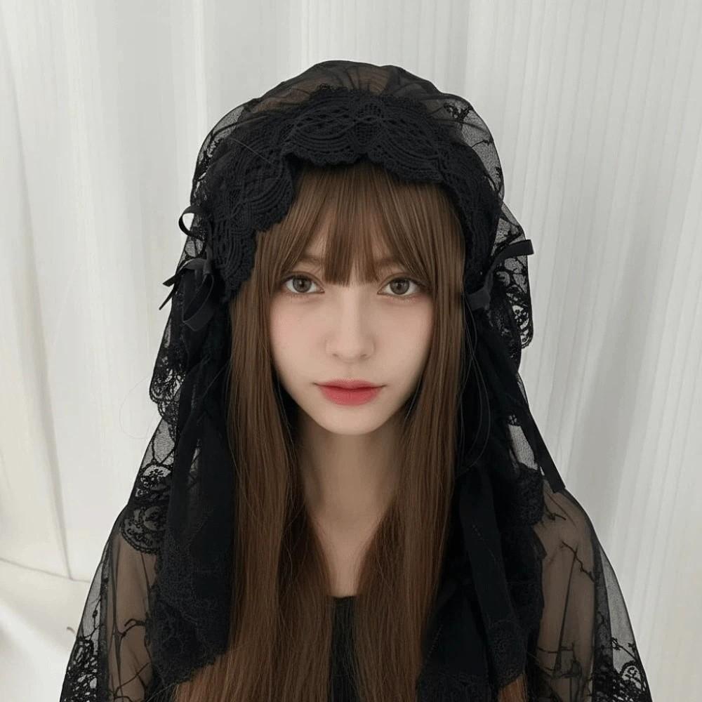 Black / White Lolita Headwear Gothic Style Lolita Girls Headband Lace Bow Hair Band Cosplay