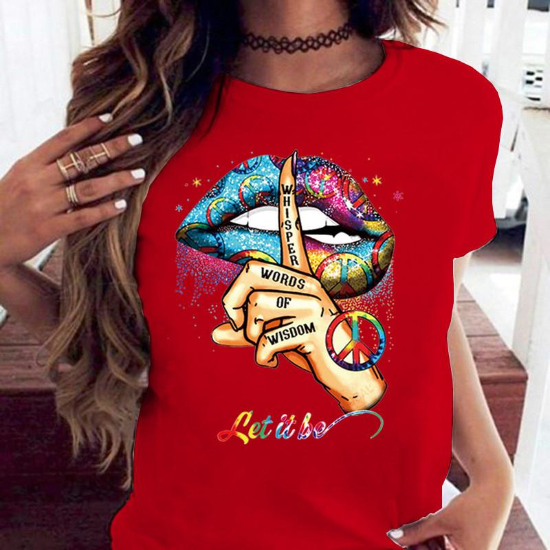 Summer Round Neck Creative Mouth Pattern 3D Print Top Fashionable Casual Short Sleeved Women's T-shirts