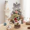 Mini Christmas Tree with LED Light Pre-lit Small Artificial Snow Flocked Tree with Ball Ornaments for Xmas Tabletop Indoor Holiday Decor