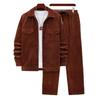 Mens Corduroy Textured Long Sleeve Workwear Jacket Drawstring Casual Pants Set Coffee Blue Black