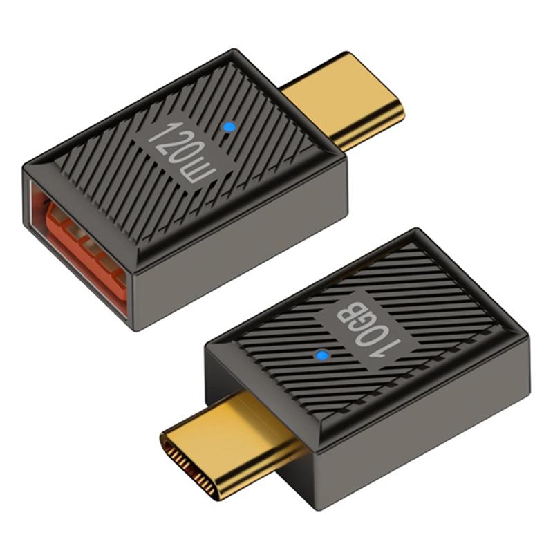 

120W 10Gbps Mini Converter USB-A 3.1 Female to Type-C Male Straight OTG Adapter Dark Grey