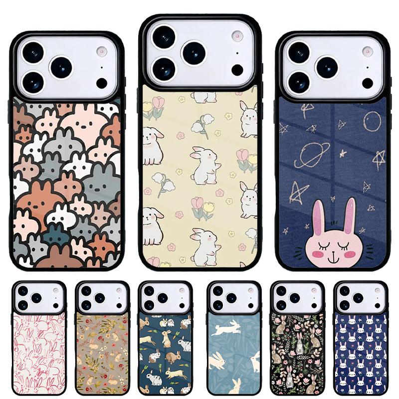 Rabbit Bunny Pattern soft Phone Case for iPhone 17 Air 16e 15 14 13 Pro Max Back Cover for 12 11 Pro Coque