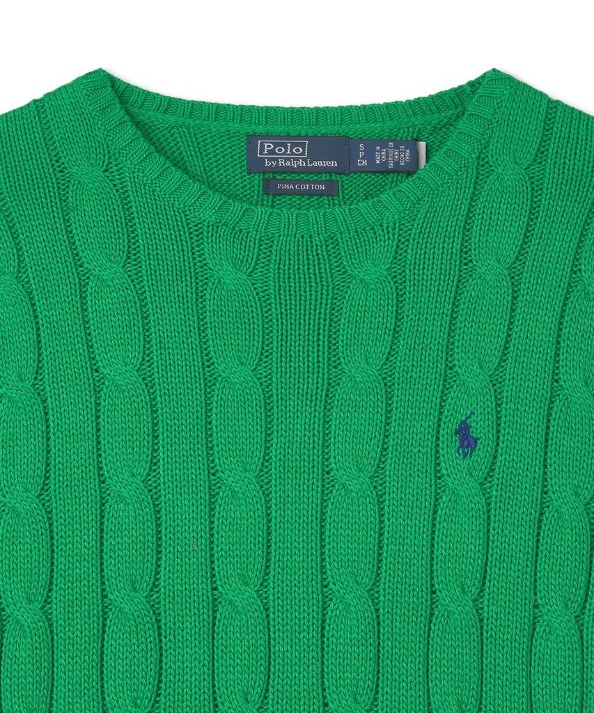 POLO RALPH LAUREN W Cable Knit Cotton Crewneck Sweater - Green