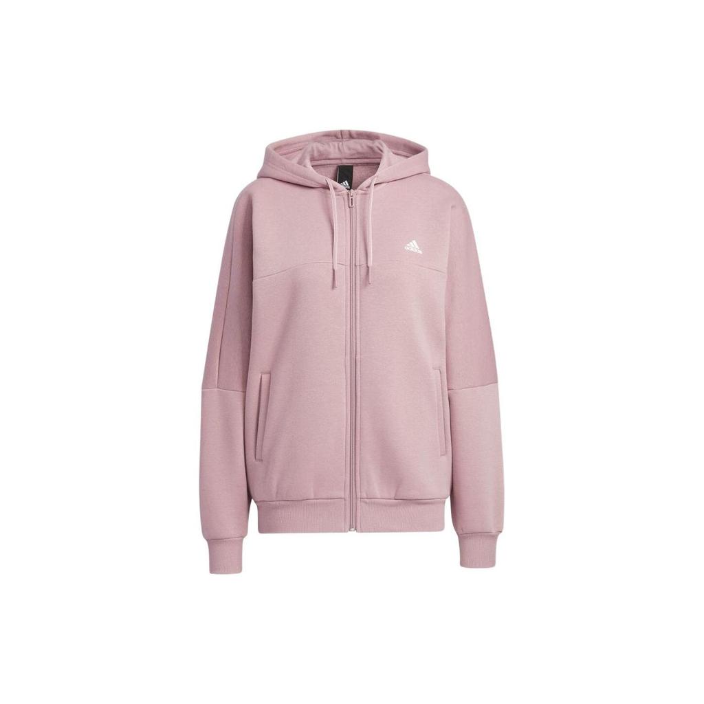 Adidas Striped Logo Patch Hooded Jacket, Women Long Sleeve Casual Sports Magic-Purple Pink Outerwear HM2811