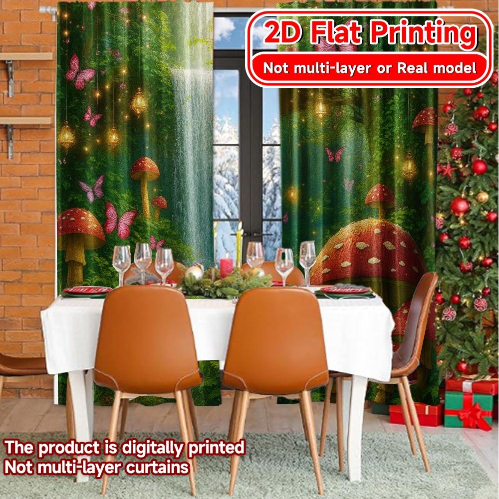 2D Flat Printing,2pcs Enchanted Glade Minimalist Popular Curtains Durable 100% Polyester Fabric Curtains Art Deco Festive