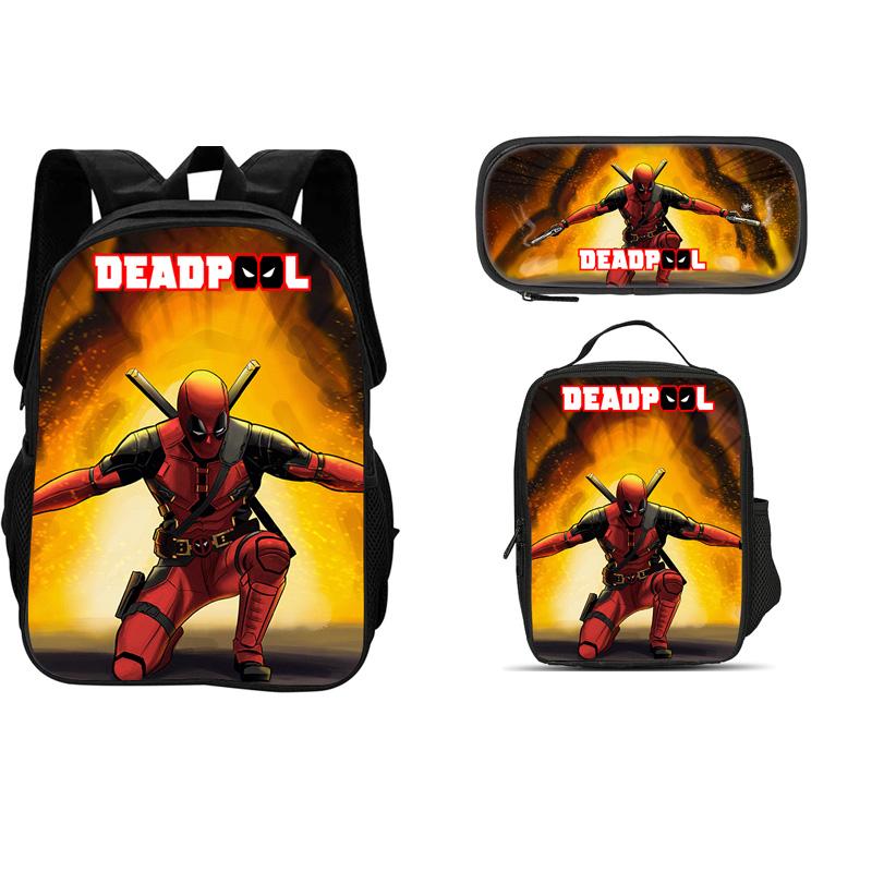 Deadpool Movie 3Pcs Set Backpack+Pencil Case+lunch Bags  Fashion Boy and Girl Child Gift School Stationery
