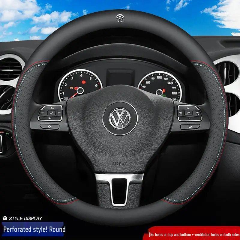 Genuine Leather Ultra-thin Breathable Anti-slip Steering Wheel Cover for All Seasons