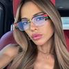 European and American Trend Box Women's Anti-blue Light Glasses Ins High-end Street Shooting Glasses Fashion Striped Colorful Flag Glasses