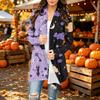 Women's Casual Long Sleeve Cardigan with Halloween Print for Festive Occasions