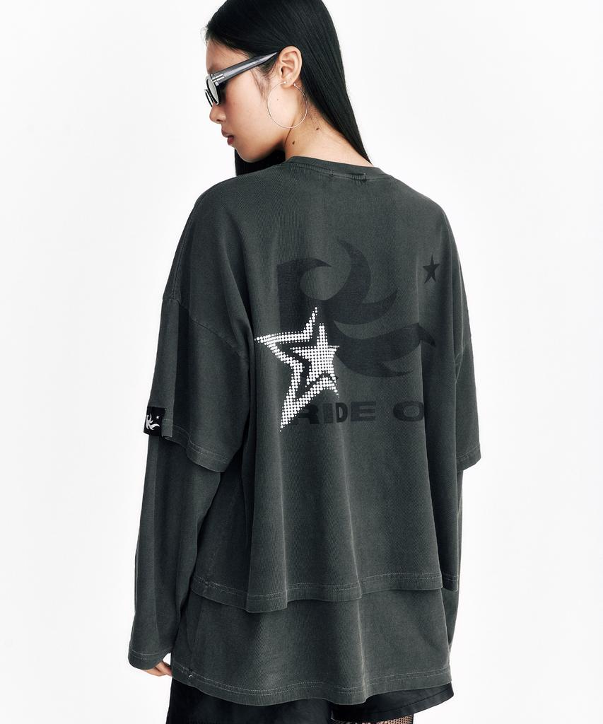 Sseleupe Flame Star Layered Long Sleeve Tee Pigment Charcoal