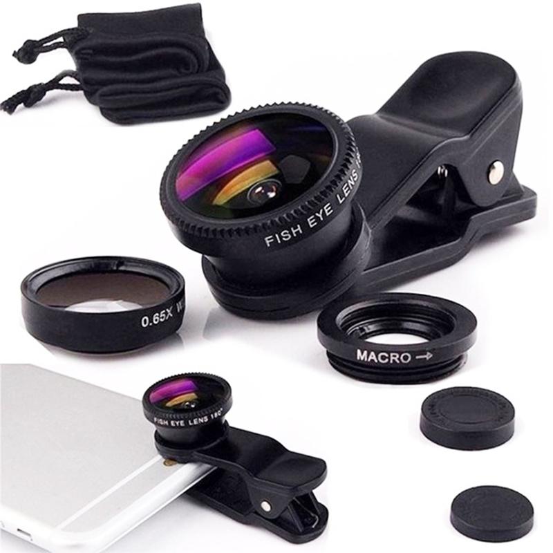 3in1 Fish Eye Lens 0.67X Wide Angle Zoom Fisheye Macro Lenses Camera Kits With Clip Universally Lens For iPhone 13 Xiaomi Huawei