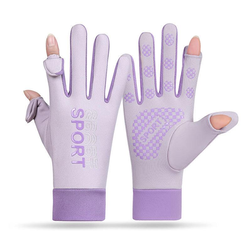 Couple thermal gloves windproof and water-proof elastic autumn and winter velvet women's open fingers for outdoor riding