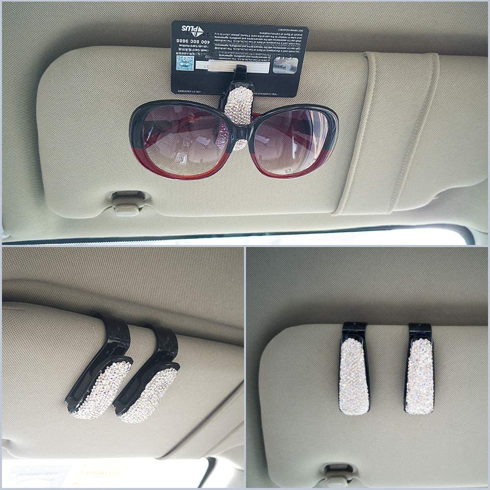 2PCS Bling Bling Rhinestone Diamond Sun Visor Glasses Fastener Clip Sunglasses Eyeglasses Holder Portable Clip Auto Car Ornament