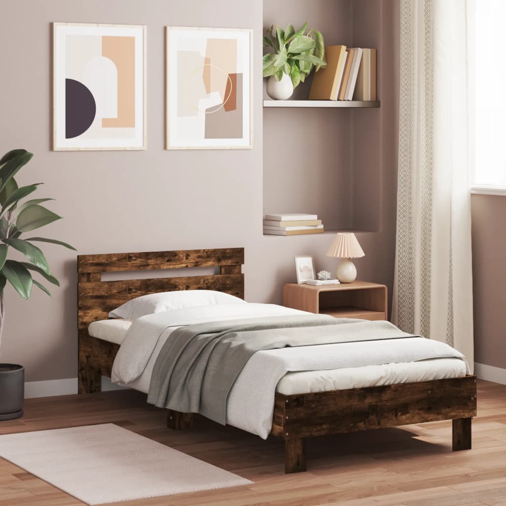 Bed Frame with Headboard Smoked Oak 75x190 cm Engineered Wood