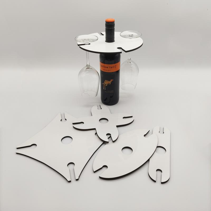 Handmade Custom Wine Holder Wood Plate Cross-Shape Sublimation Glass Holder for Couple Lovers Friends Personalized Wine Caddy