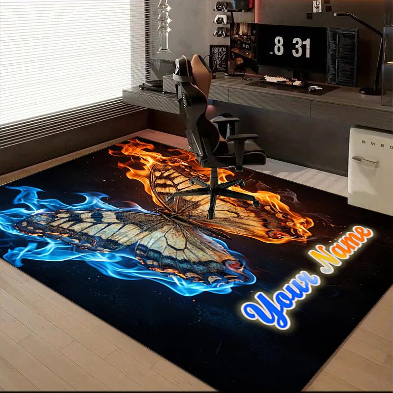 1PC Custom Name Butterfly Through Fire Ice Theme Floor Mat Ideal for Living Room, Game Rooms, Office, Bedroom, Floor Mat Playful Design