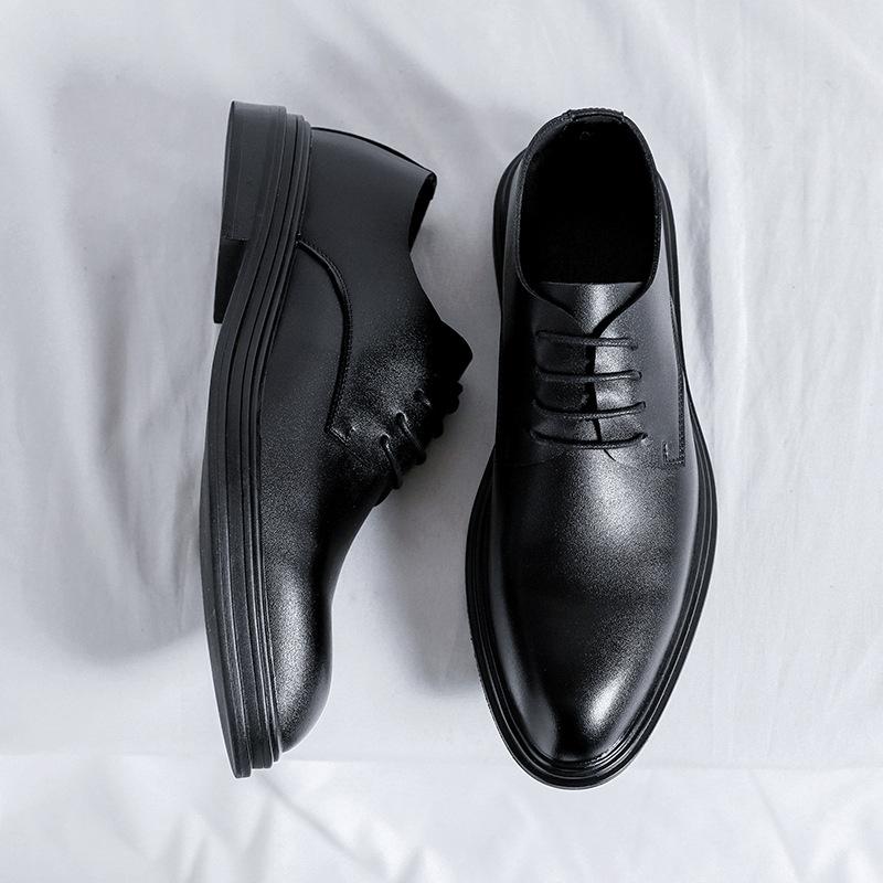 

Кожаные туфли, увеличивающие рост, мужские свадебные туфли для жениха, деловые, свадебные, повседневные, мужские костюмные, маленькие кожаные туфли 8063-R 38 чёрный
