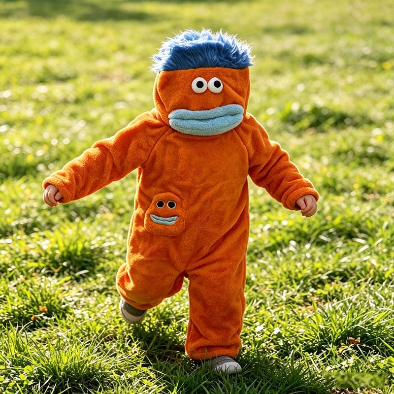 Pyjama Monstre à Grande Bouche pour Enfants Pyjama Drôle Doublé Polaire Corail Pyjama à Capuche Dessin Animé Nouveau pour Enfants
