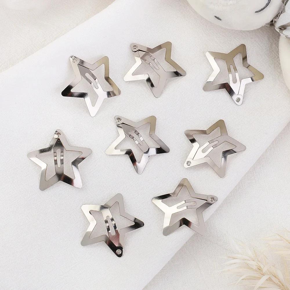 2/10Pcs Silver Star BB Hairclips Girls Y2K Cute Star Barrettes Women Simple Snap Clip Metal Headdress Jewelry Hair Accessories