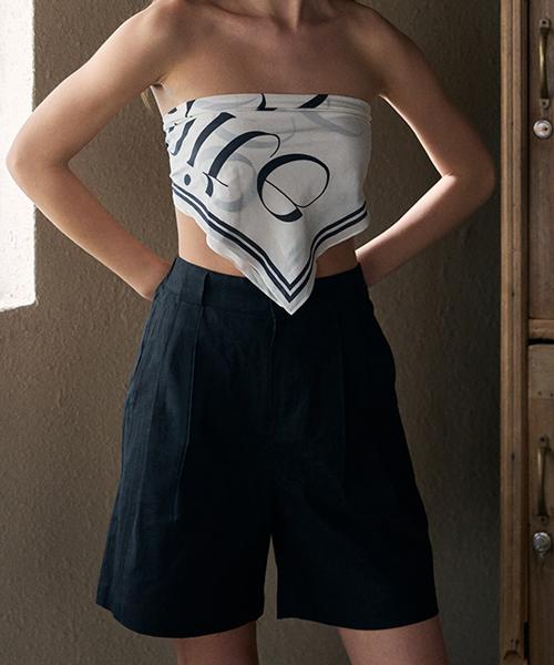 Is Linen Half Banding Bermuda Pants_Black_Unisex