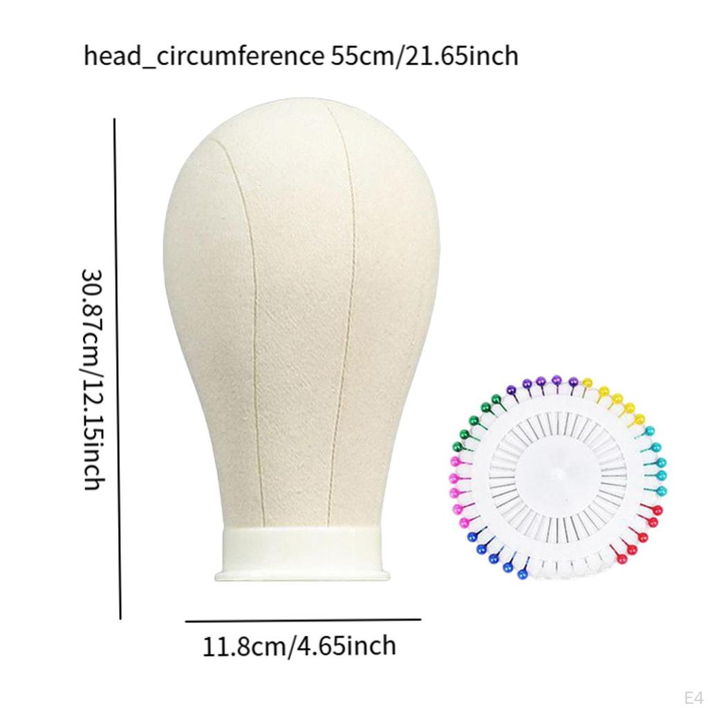 Canvas Block Head Cloth Wig Holder Hat Display Stand Table Training with 40 pins