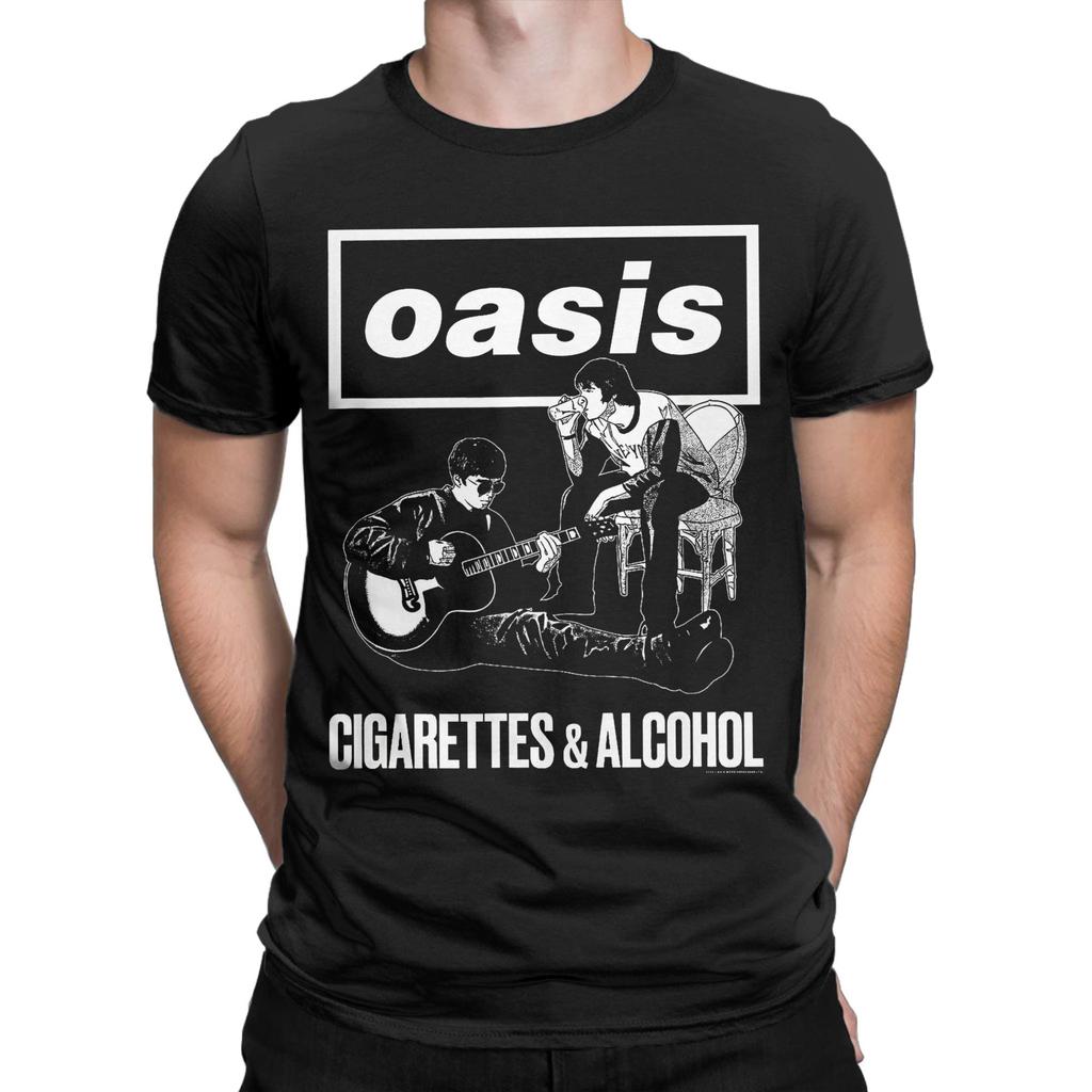 Camisetas de Cigarrillos y Alcohol para Hombres Mujeres Algodón Tops Retro Banda de Rock O-Oasis Cuello Redondo Manga Corta