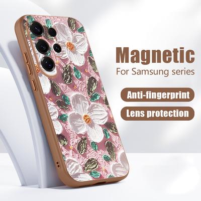 Magnetic For Magsafe Case For Samsung Galaxy S26 Ultra S25 Edge S24 Plus S23 FE S22 A17 A54 A55 A56 A57 5G Oil Painting Flowers Pattern Cover