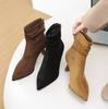 Vintage Pointed Toe Women Ankle Boots Autumn Ladies Concise High Heel Slip On Short Botas Zapatos De Mujer Fur Shoes with Heels