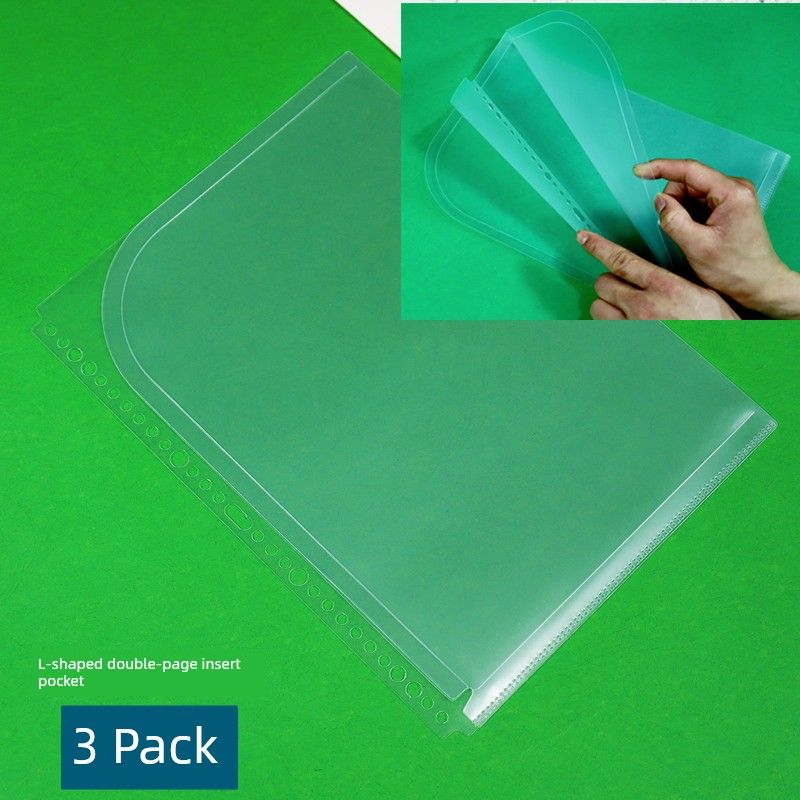 A4 File Bag 30-Hole Data File Protection Bag HD Transparent Loose-Leaf Bag Pp File Folder Protecting Bag Examination Paper Bag L-Shaped Double-Sided Pocket/3 Pieces