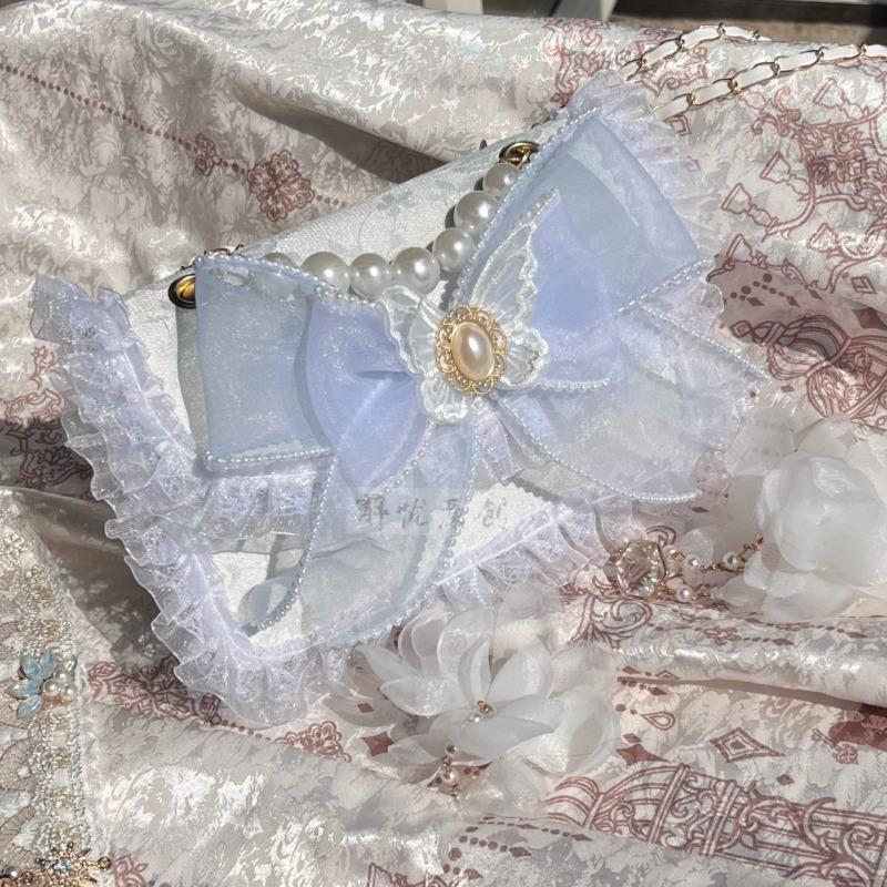 Fashion  Lace Pink Womens Shoulder Bag Sweet Cute Lolita Bow Original Elegant Fashion Handbag Beading Exquisite Female Armpit Bag