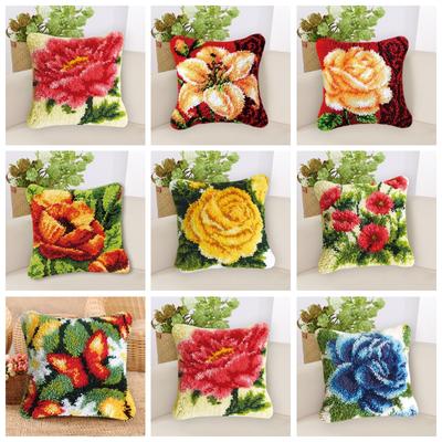 Blumenstickerei Latch Hook Kit Geknotete Kreuzstich Kissen Smyrna Knopf Paket Kissenstickerei Latch Hook Kit Zum Stricken