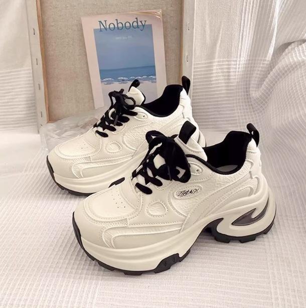 Popular Hong Kong style muffin thick-soled dad shoes women's small men increase in height 2025 new summer versatile casual sports shoes