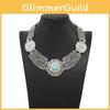 Style Ethnic Simulation Gemstone Decoration Hollow Design Women Metal Necklace