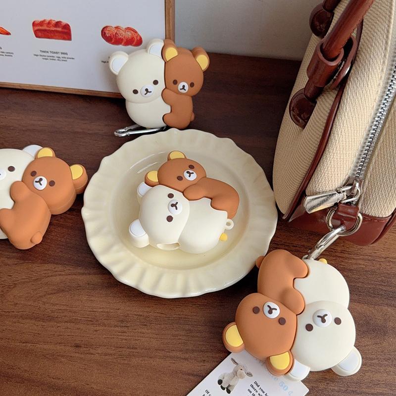Cute Hug Brown White Bear Silicone Bluetooth Earphone Case Cartoon Protective Case For Airpods Universal 1 2 3 4 Pro/Pro2