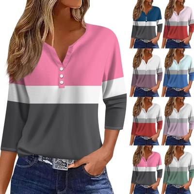 Women's T Shirt Tee Print Button 3/4 Sleeve Daily Weekend Fashion Basic V Neck Regular Top