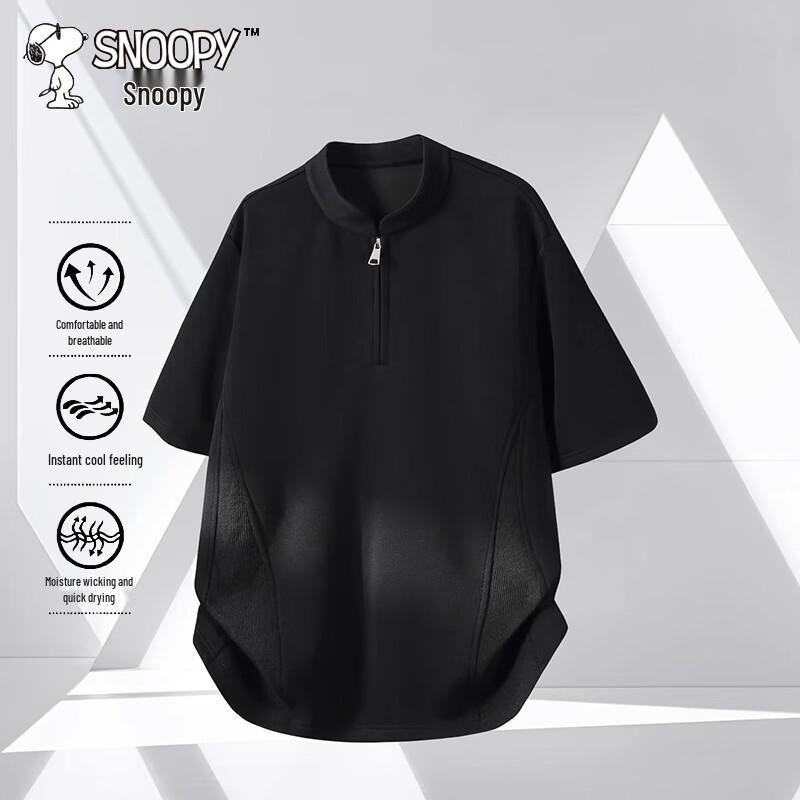 

SNOOPY Men s Heavyweight Half-Zip Henley Short Sleeve T-Shirt 5XL