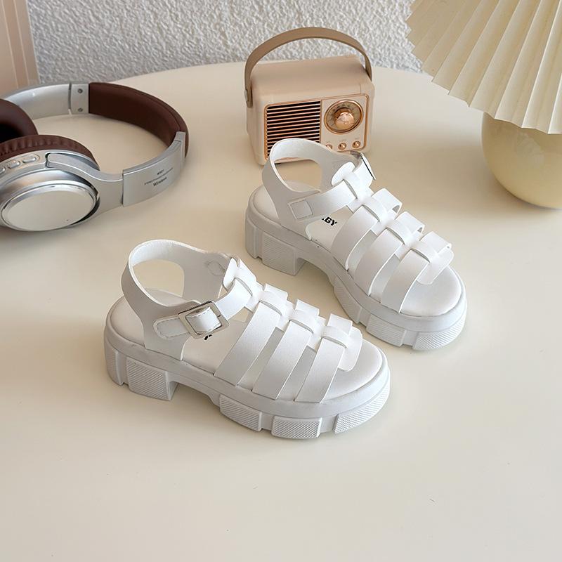 

Toddler Buckle Strap Thick Sole White Casual Roman Summer Sandals 27 белый