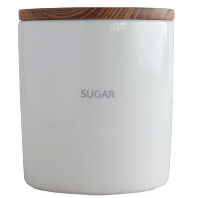 LOLO SALIU Ceramic Canister SUGAR Porcelain Storage Jar with Teak Wood Lid Airtight Made In Japan (Japan Domestic Version)