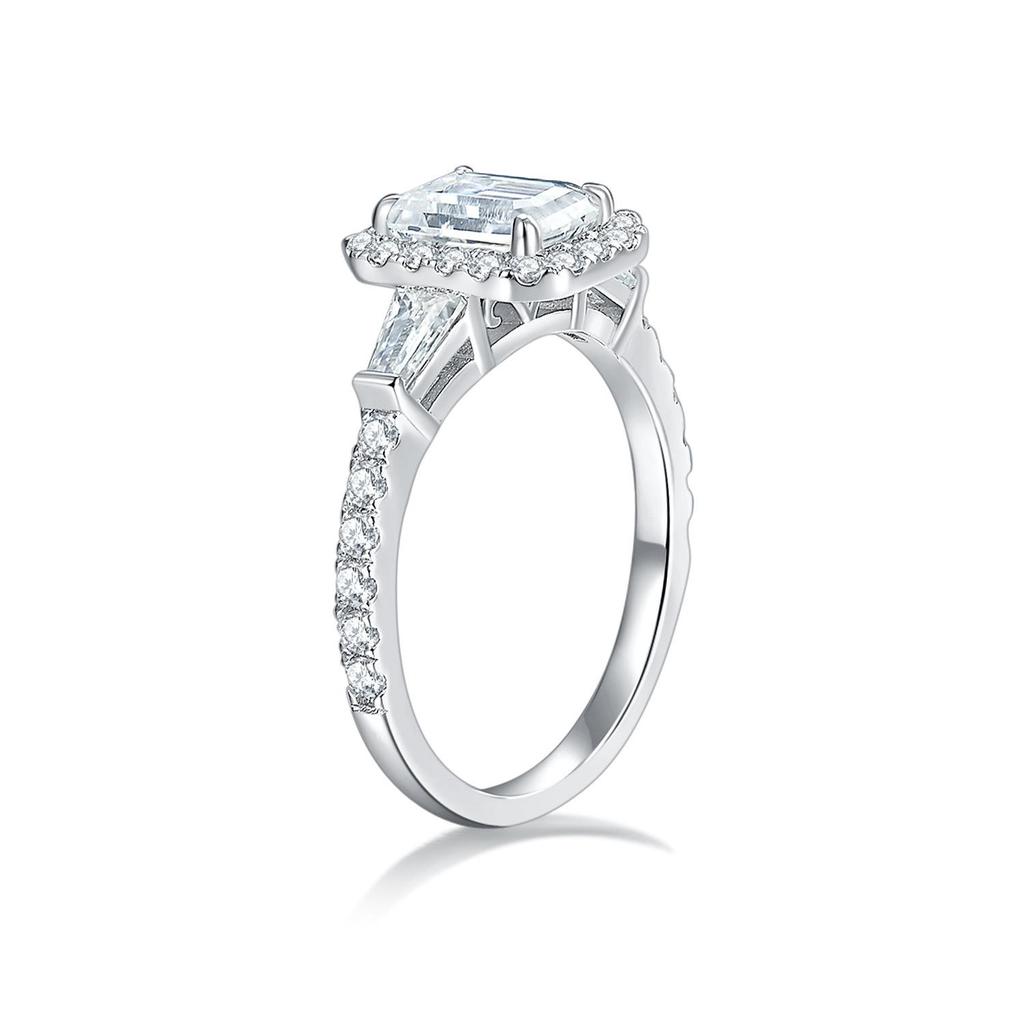 Anel feminino de moissanite completa com diamante esmeralda e cor D S925 Sterling Sliver 18K banhado a ouro joias finas para mulheres