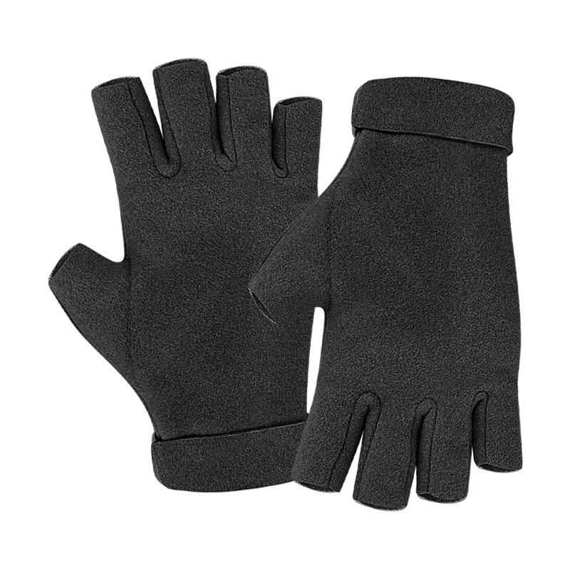Winter German Velvet Half-finger Gloves Driving Office Wrist Fit Solid Color Half-finger Leakage Velvet Thermal Gloves