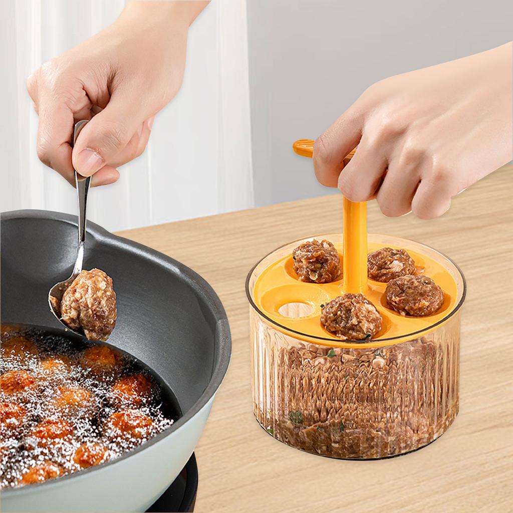Fünffach-Fleischbällchen-Maker mit Behälter, kreatives Küchen-Fleischbällchen-Maker-Presswerkzeug, Hackfleisch-Aufbewahrungsbehälter mit Deckel