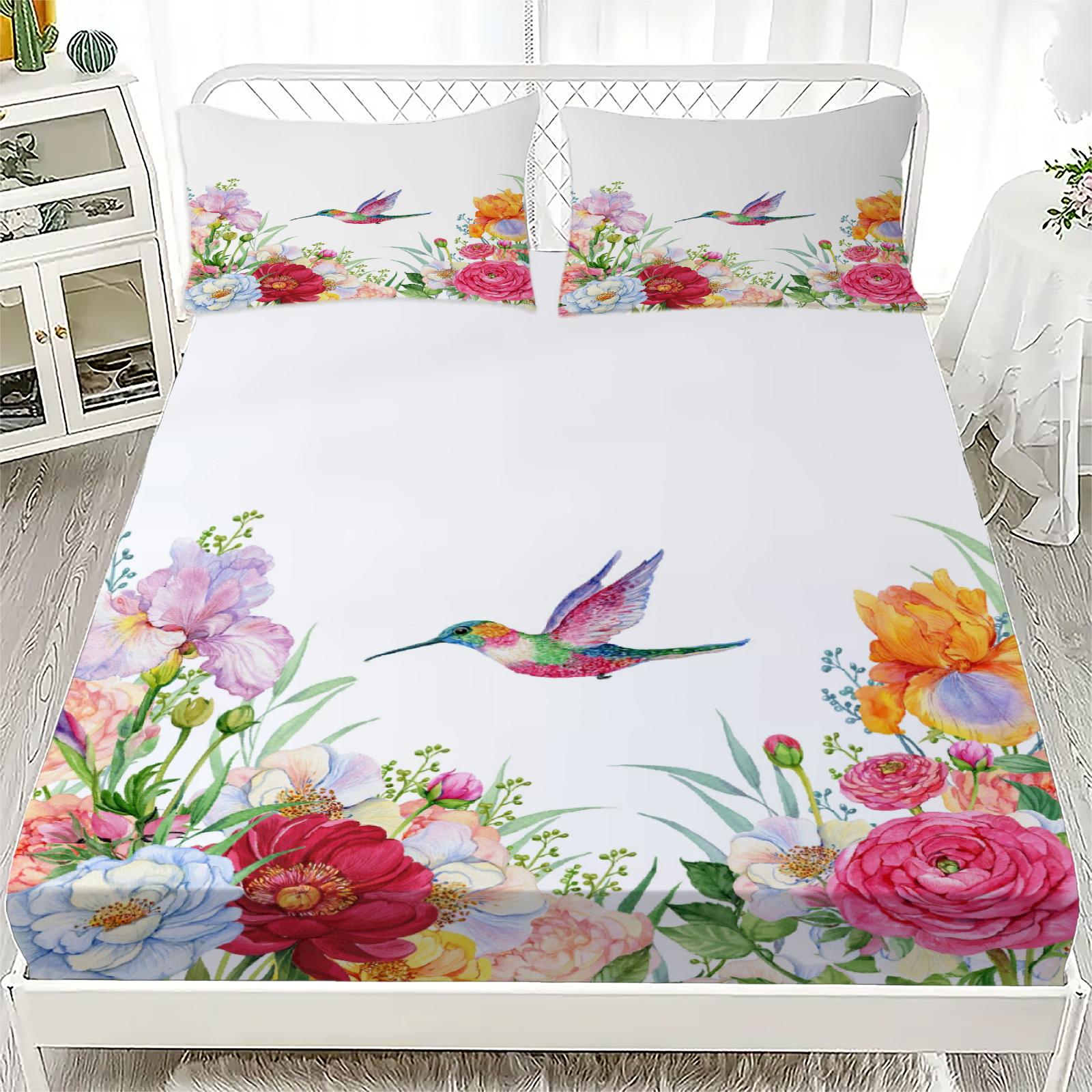 

1PC Floral Birds Bed Sheet Soft Digital Print Fitted Sheet Without Pillowcase Christmas Halloween Birthday Gifts Bed Linen 90x200x25cm
